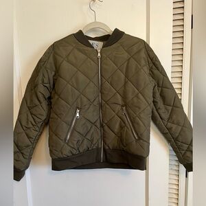 Olive Green Quilted Bomber Jacket
